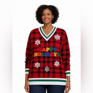 Festive Red Plaid - Ugly Christmas Holiday Sweater